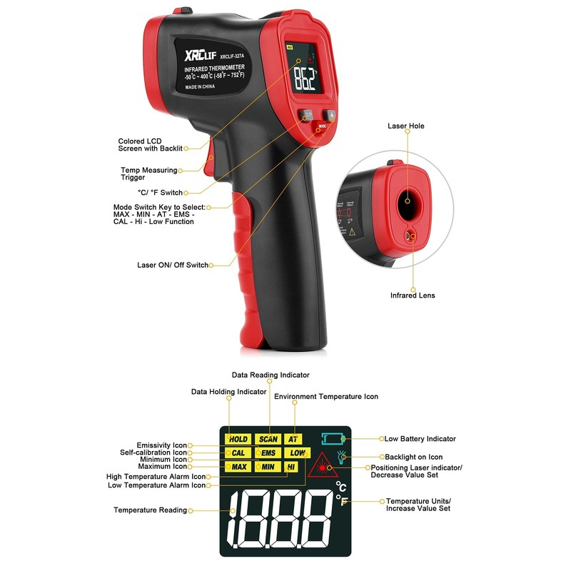 Infrared Thermometer (Not for People), Hand Thermometer Kitchen Temperature Meter