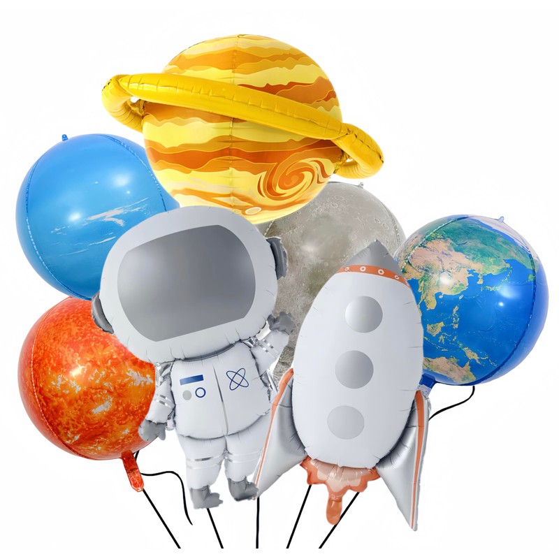 7Pcs Astronaut Rocket Balloons/Outer Space Birthday Party Decor with 4D