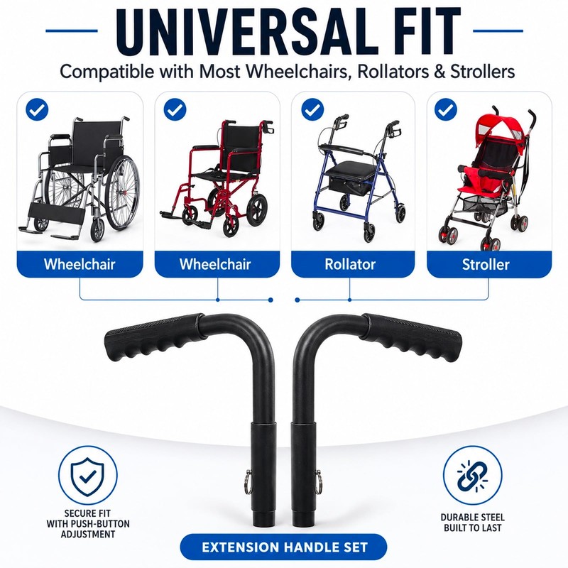 Wheelchair Handle Extenders, (400lbs Weight Capacity) Adjustable Wheel Chair Accessories