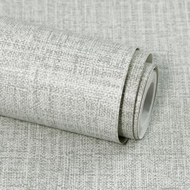 Amiya Grasscloth Grey Wallpaper 17.3"x120" Peel and Stick Textured Fabric Linen Contact Paper Self Adhesive Removable Light Gray Wall Paper for Bedroom Cabinet Liners Decor