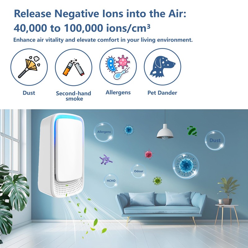 Mini Plug-In Air Ionizer for Home - No Filter Needed,