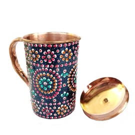 RASTOGI Handicraft Pure Copper Jug Hand Painting Decorated for Water Storage, Festival, Occasional Diwali Gift
