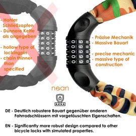 nean Bicycle Chain Lock with a Number Bicycle Chain Lock, Number Code Combination Lock, Steel Chain Links, 6 mm x 900 mm, 6mm x 900mm