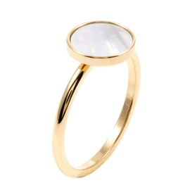 Happiness Boutique Women's Dainty Ring with Circle Minimalist Ring in Pastel Colour Stainless Steel Jewellery Waterproof Ring in Gold - Rose Gold, Silver, Mother of Pearl, No Gemstone