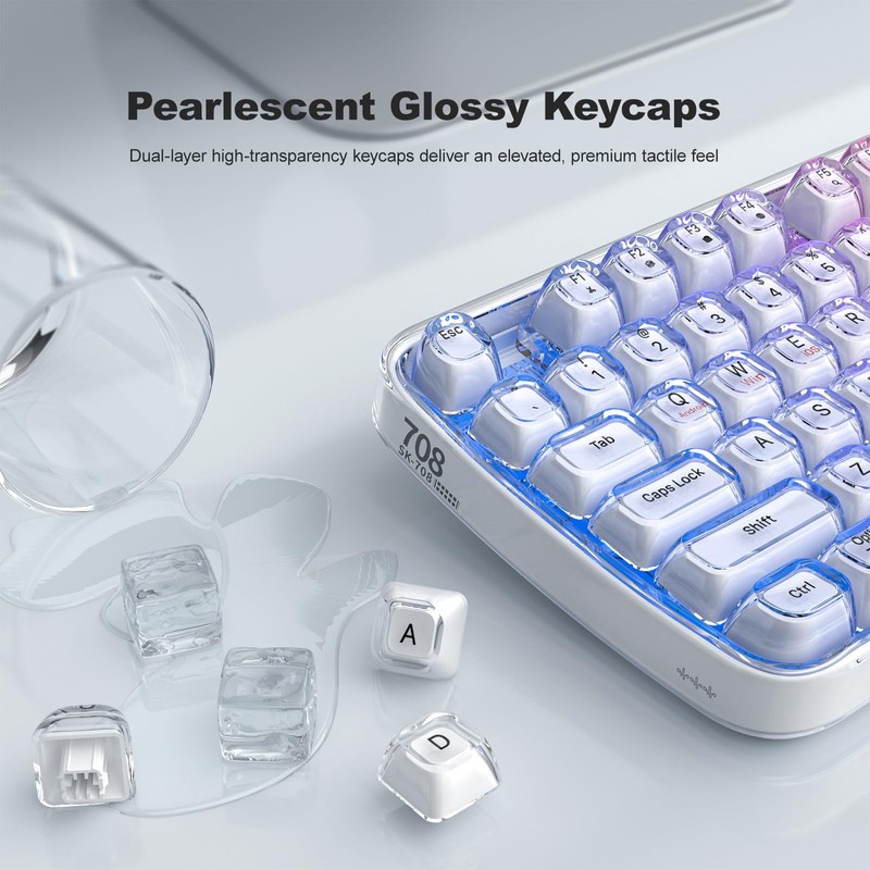 GEEZER Computer Backlit Keyboard White Crystal - Full-Size Bluetooth Wireless