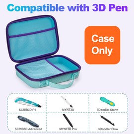 NIFUYOP 3D Pen Case for Scrib3d P1 Advanced, 3D Doodler Flow, MYNT3D Super Professional Printing, PIKA3D PRO, Extra Mesh Pocket Fits PLA Filament, Stencil Book, Project Guide, Light Blue(Case Only)