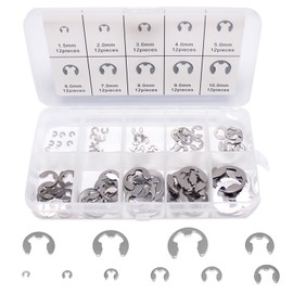Singertop E-Type Snap Ring, E-Clip, Axis Ring, 120 Set, 10 Size, M1.5-M10, Retention Snap Ring, E-Type Retaining Ring, 304 Stainless Steel, For Fixing Parts, Spring/Axle, Storage Case Included