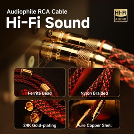 TODN HiFi RCA Cables, Audiophile 2 RCA Male to Male Shielded Audio Cable for Home Stereo Systems, Premium 4-Core Oxygen-Free Copper (4.9ft/1.5m, 1 Pair)
