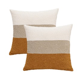 Vfuty Decorative Textured Boucle Pillow Covers 20 x 20 Inch Neutral Accent Pillow Case for Couch Sofa Bedroom Living Room Home Decor,Cream/Khaki/Orange Brown (Pack of 2, Cover ONLY)