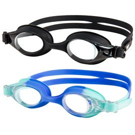 Dizokizo Swim Goggles for Kids 6-14(8-12), Adjustable Silicone Anti-Fog Swimming Goggles, UV Protection Kid Swimming Glasses, No Leak Pool Kid Swim Goggles for Girls Boys Youth (Black & Blue)