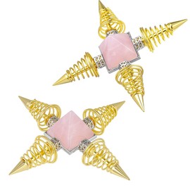 KYEYGWO Rose Quartz Healing Crystal Pyramid with 4 Gold Copper Spiral Cones, Energy Pyramids Gemstone Feng Shui Decoration for Reiki Healing, Chakra Balancing, Meditation, Crystal Therapy