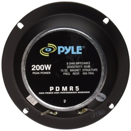 Pyle 5 Inch Woofer Driver - Upgraded 200 Watt Peak High Performance Mid-Bass Mid-Range Car Speaker 450Hz - 7kHz Frequency Response 15 Oz Magnet Structure 8 Ohm w/ 92dB and Paper Coating Cone - PDMR5