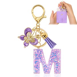 Kuaikely Keyring Letter Girl Initial Letter Butterfly Keyring with Letters for Women Teenager Girls, Lila-M