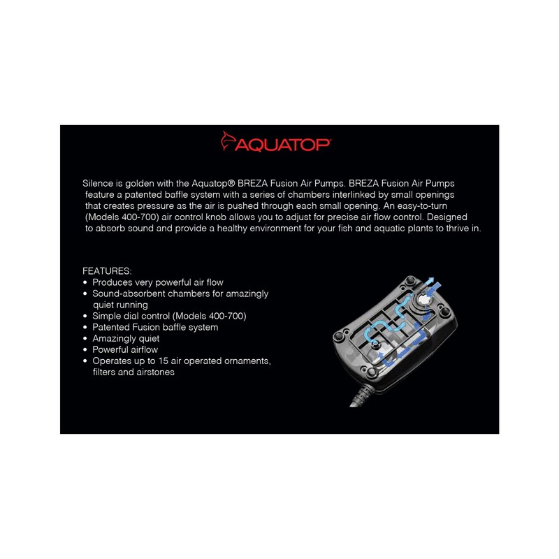 Aquatop Fusion Aquarium Air Pump Single Outlet, Super Quiet, up