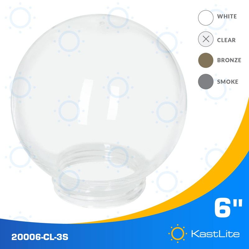 KastLite 6" Clear Acrylic Lamp Post Globe | Smooth Textured