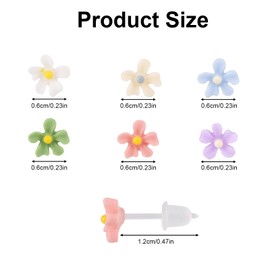 Mikovivi 12 Paar Blumenohrringe aus Kunststoff, 0,6cm Durchmesser Bunte Unregelmäßige Blumenohrringe mit Transparentem Ohrstöpsel Süßes Schmuckgeschenk für Frauen und Kinder