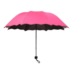 UV Protection, Sun or Rain, Sun Parasol, Trifoldable, Large, Lightweight, Cute Floral Print When Wet Umbrella with Hair Elastic Set, 6 Colors Available, rose red