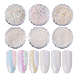 Nail Parts, Glitter Glitter Powder, Aurora White, Glitter Nails, Sugar Powder, Nail Art, Gel Nails, Resin, Deco Parts, Set of 6, Glitter Glitter, Nails