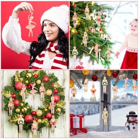 Woanger 24 Pcs Christmas Nutcrackers Hanging Tree Ornaments Wooden King and Soldier Nutcracker and Ballerina Ornament for Christmas Tree Decoration(Classic)
