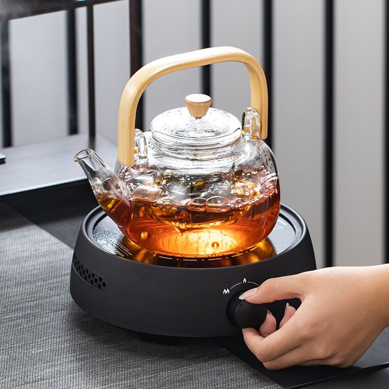 Household Teapot 1000ml Large Capacity Multifunctional Borosilicate Teapot with Bamboo