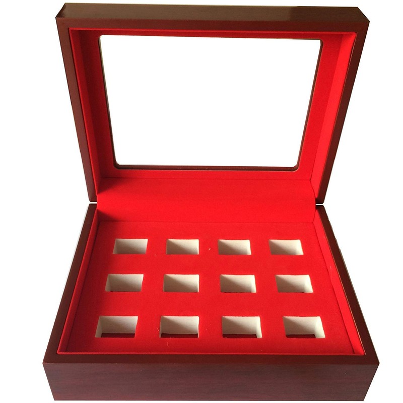 JunningGor 12 Holes Championship Big Heavy Ring Display Case Wooden