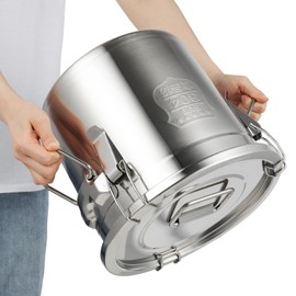 DYNAMI 304 Stainless Steel Airtight Canister for Kitchen, 3.2Gal/405oz Flour Container with Lid and Locking Clamp,10-21Lbs Metal Bucket Food Storage Container for Rice, Flour, Grain, Coffee Bean(12L)