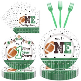 EUOYUFO First Year Down Birthday Party Decorations 96PCS Football 1st Plates and Napkins Party Supplies 1st Year Down Football Birthday Decorations Game Day Football Themed Tableware Set Serves 24