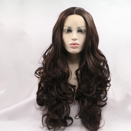 Xiweiya Brown Lace Front Wigs 6# Dark Brown Long Body Wavy Synthetic Lace Front Wig Soft Wig 13x3 Lace Sytnhetic Wig Heat Resistant Fiber Hair 180% Density For Women 24inch