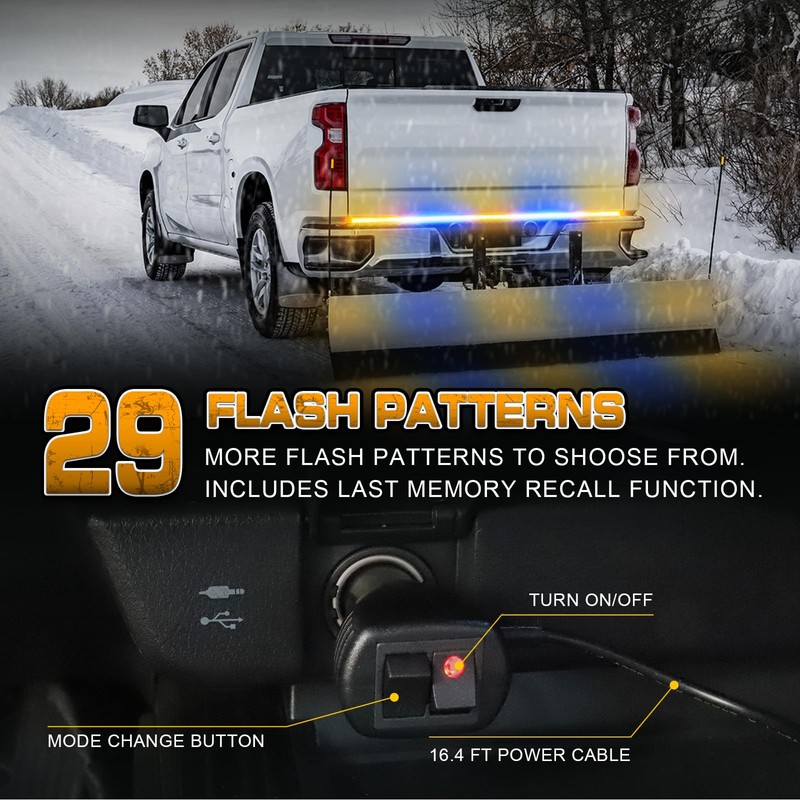 XRIDONSEN 60 inch Amber Blue Truck Tailgate Strobe Lights Strip