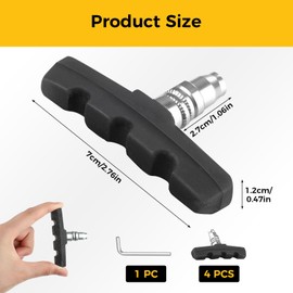 UIHRLM 2 Pairs V Brake Pads, Universal Black Rubber Road Bike Brake Pads with Hex Wrench Nuts Gasket, 70mm Silent Mountain Bicycle Brakes Shoes Cycle Blocks for Mountain Bikes Road Bikes