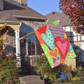 LHSION Happy Valentine's Day House Flag 28 x 40 Inch - Heart Garden Flag Decorative House Yard Double Sided Flag for Valentine's Day Decoration