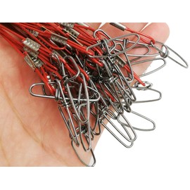 Drchoer 30Pcs Fishing Wire Leaders,100LB 19Inch Stainless Steel High Strength Fishing Line Leaders with Swivels and Snaps,Black/Red/Gree (3 Color)