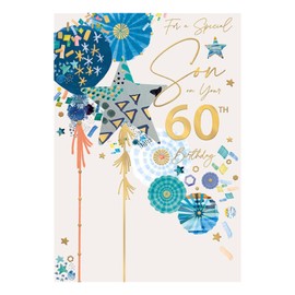 Words 'n' Wishes Birthday Card, Age 60 - Son Foiled and Patterned Balloons, 23.5 x 16.5 cms, Multi-Coloured