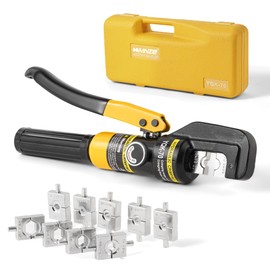 MMNZE 6 Ton Hydraulic Cable Lug Crimper Pliers 12 AWG to 2/0 AWG Hand Operated Hydraulic Crimping Tool Kit Wire Terminal Lug Battery Crimping Crimper with 9 Dies