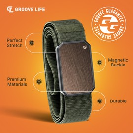 Groove Life Groove Belt OG Bronze/Base Camp Green - Men's Stretchable Nylon Belt with Magnetic Buckle - Adjustable and Comfortable for Fitness, Outdoor, and Everyday Wear - Size XX-Large (51-60)"