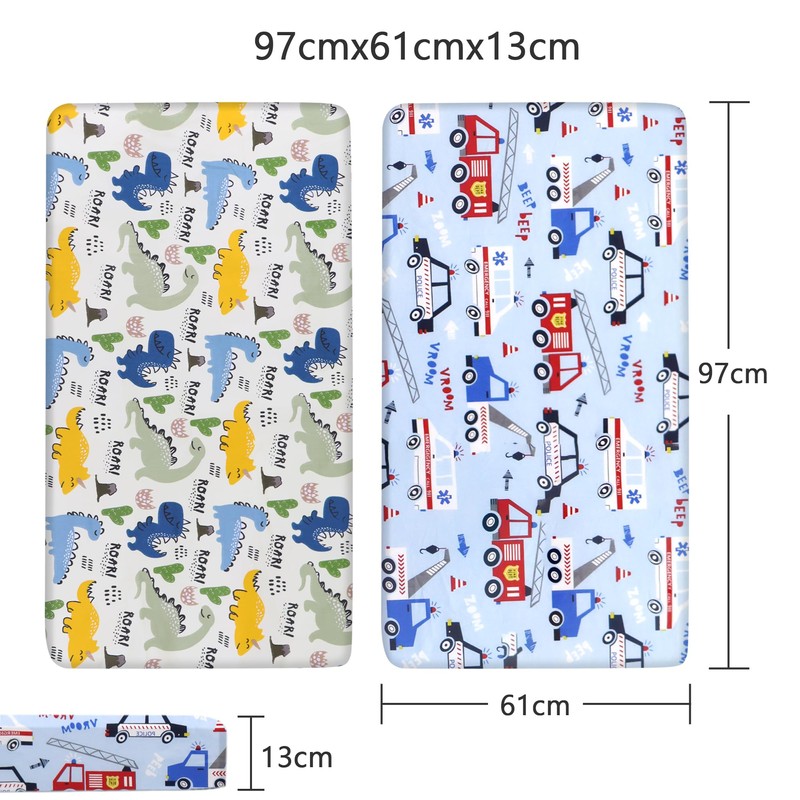 2 Pack Mini Crib Sheets 38'' x 24'', Soft Cotton