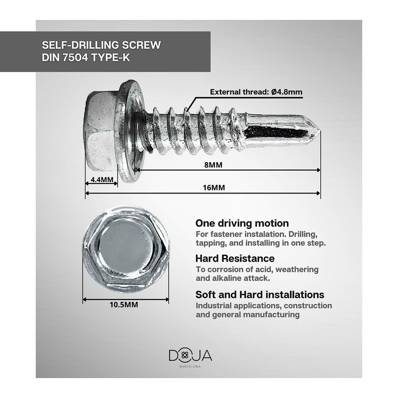 DOJA Industrial Hexagon Drilling Screws 4.8 x 19 Pack 100