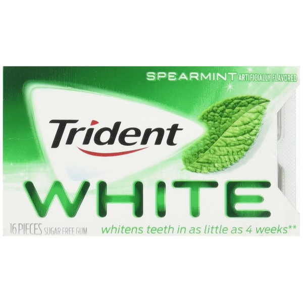 Trident White Sugar Free Spearmint Gum, 16 Count (Pack of 9)