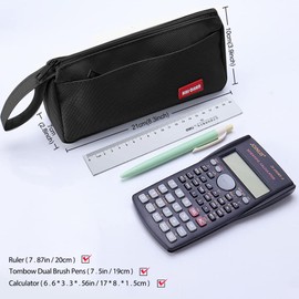 hoinya Pencil Case, Pencil Case for Girls and Boys Large Capacity Pencil Pen Pouch Bag with Compartments, Big Supplies Organizer for Women, Aesthetic Pencil Bag for Kids and Students, Black