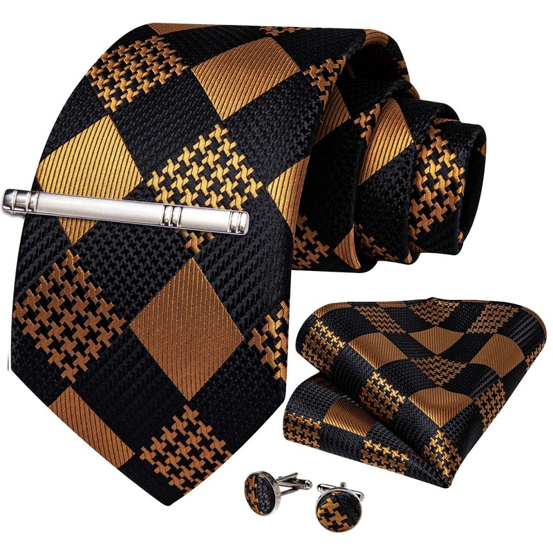 DiBanGu Necktie, Striped Necktie, Handkerchief, Cufflinks, Tie Pin Set, For