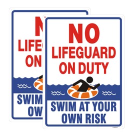 JIAMING No Lifeguard On Duty Signs,2 Pack 14x10 Inch Swim at Your Own Risk