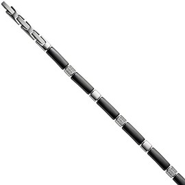 Jobo Women's Stainless Steel Bracelet with Black Ceramic and Cubic Zirconia 21cm, Stainless Steel, Cubic Zirconia