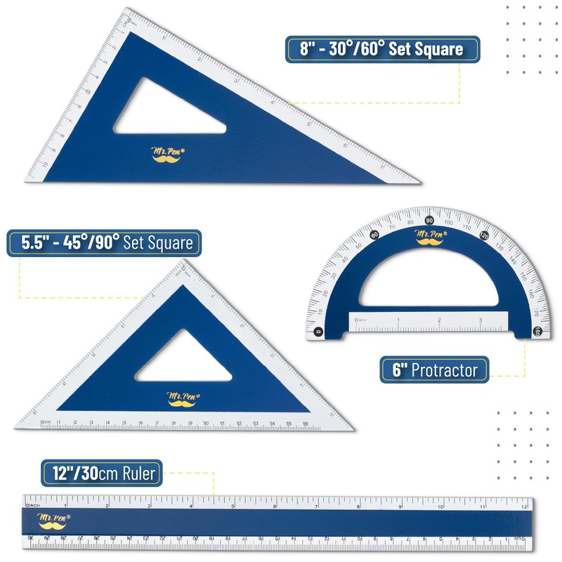 Mr. Pen- Wooden Geometry Set, 4 Pack, Triangle Ruler Set