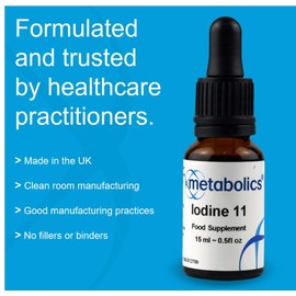 Metabolics Metabolics Iodine Liquid | Extra Strong (1525mcg Per Serving) | Pure IOSOL Iodine in a Convenient 15ml Bottle (375 Servings) | Ammonium Iodide