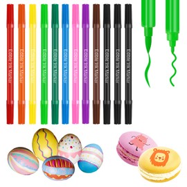 12PCS Food Coloring Pens - Double Sided Edible Markers with Fine & Thick Tips | Ideal for Fondant, Cakes, Valentines Cookies, Frosting, Easter Eggs & Macaron Decorating | Food Grade Gourmet Writer Pens