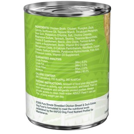 KOHA Pure Shreds Chicken and Duck Entrée for Dogs, 12.5oz Cans (Pack of 12)