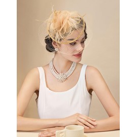 SWEETV Fascinators Hats for Women, Tulle Flower Tea Party Hats for Kentucky Tea Hat Derby, Cocktail, Wedding, Fancy Dress Party, Champagne