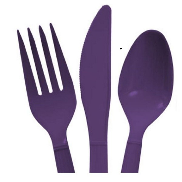 Heavy Duty Plastic Cutlery Mardi Gras - 48 Spoons, 48 Forks, 48 Knives - Purple, Gold, & Green