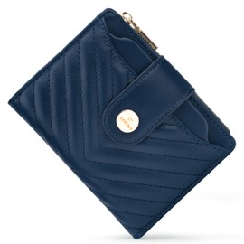 Sunpour Small Wallet for Women Leather Bifold RFID Blocking Card Holder Wallet Compact Card Wallet Woman with Zipper Coin Pocket (Quilted, Navy Blue)