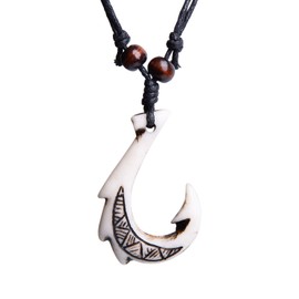Scddboy Hawaiian Fish Hook Pendant Hemp Cord Adjustable Chain - Maori Tribal Necklace